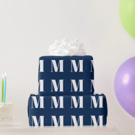 Modernes, blau-weißes, individuelles Monogramm Geschenkpapier