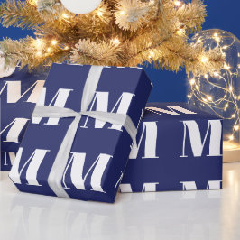 Modernes, blau-weißes, individuelles Monogramm Geschenkpapier
