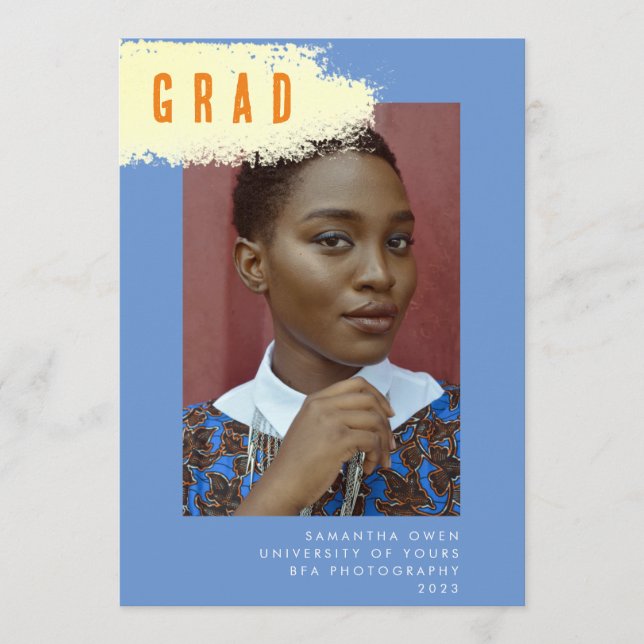 Modernes BLAUE YELLOW SPLASH Abschluss Foto GRAD Ankündigung (Vorderseite)