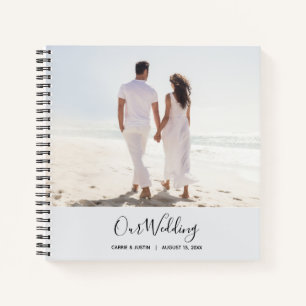 Modernes, blauer Foto Hochzeitshaus Notizbuch