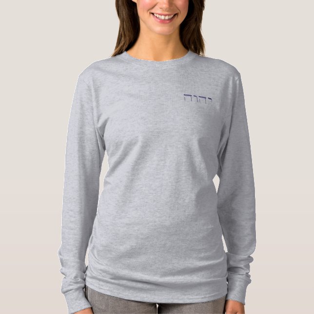 Modernes Blauer Tetragrammat Besticktes Langarmshirt (Vorderseite)
