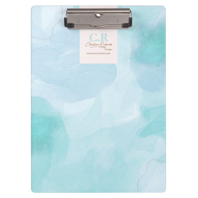 Modernes, blaues Aquamarines Watercolor Klemmbrett (Vorderseite)