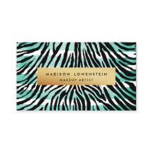 Modernes blaues Aquarell Stripes Zebra-Muster-Gold