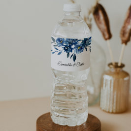 Modernes blaues Blumenwasser-Flaschenetikett