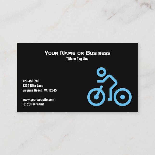 Modernes Blaues Fahrradsymbol auf dem Black Bicycl Visitenkarte (Vorderseite)