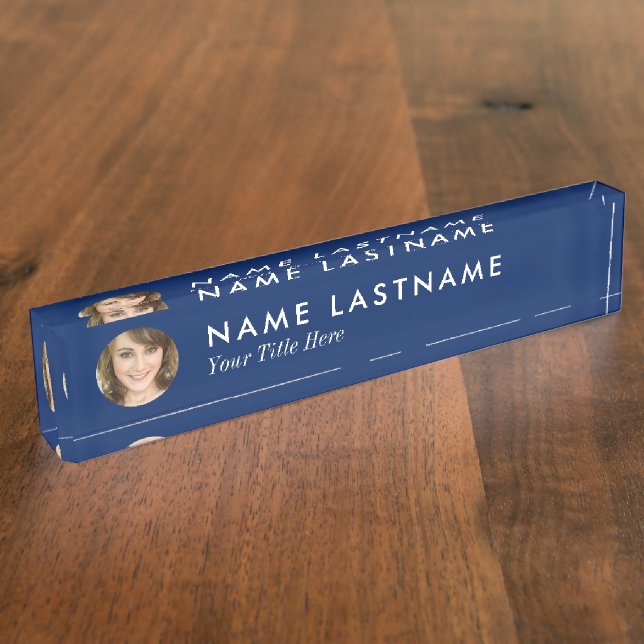 Modernes blaues Foto für Navy Modernes Minimalisti Namensplakette (Seite)