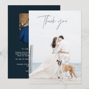 Modernes blaues Foto Hochzeit Dankeschön Karten