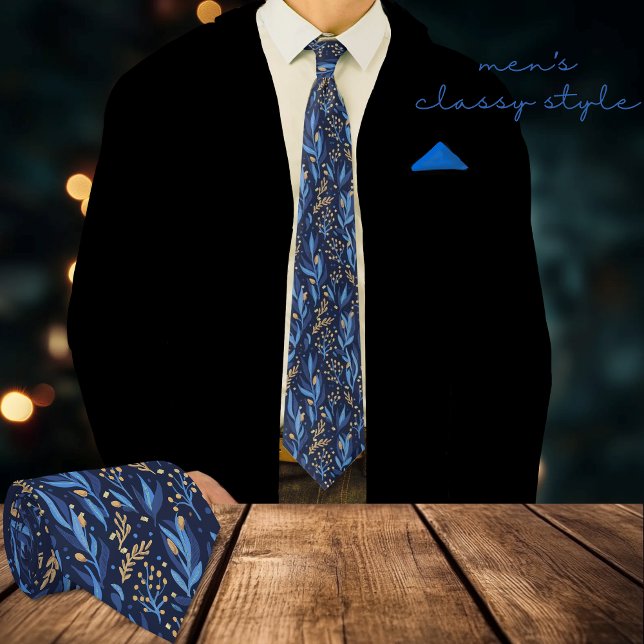Modernes blaues gelbes Blumenmuster Krawatte (Modern Navy Blue Yellow Floral Pattern Neck Tie)