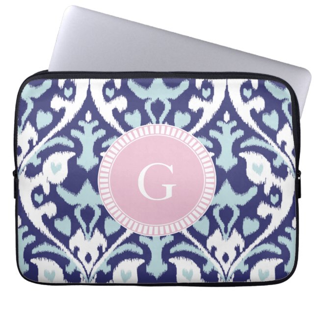 Modernes blaues girly ikat Stammes- Laptopschutzhülle (Vorderseite)