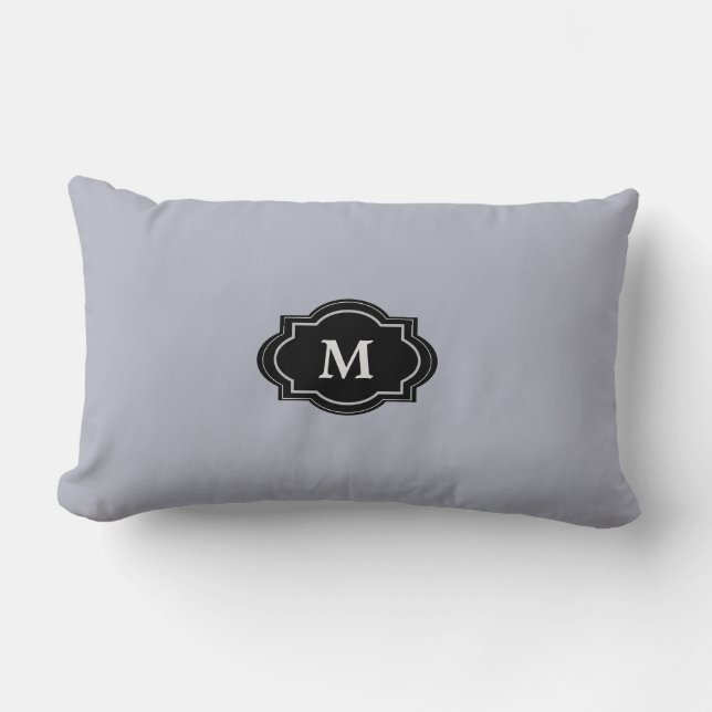 Modernes blaues Grau-Monogramm-stilvolles Lendenkissen (Vorderseite)