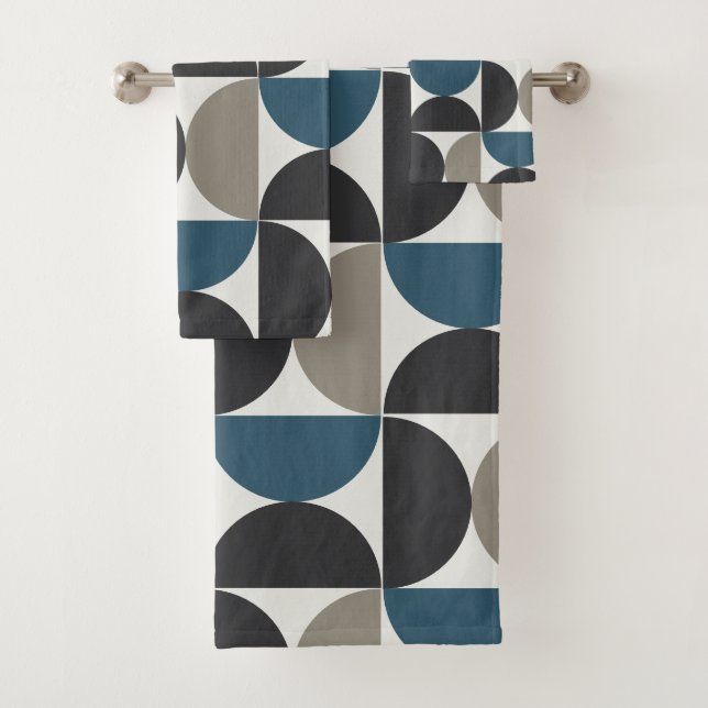 Modernes blaues graues Handtuch aus Gunmetall aus  Badhandtuch Set (Insitu)