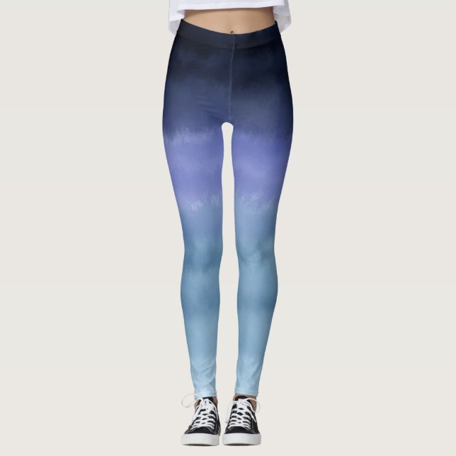 Modernes, blaues Lila Watercolor Leggings (Vorderseite)