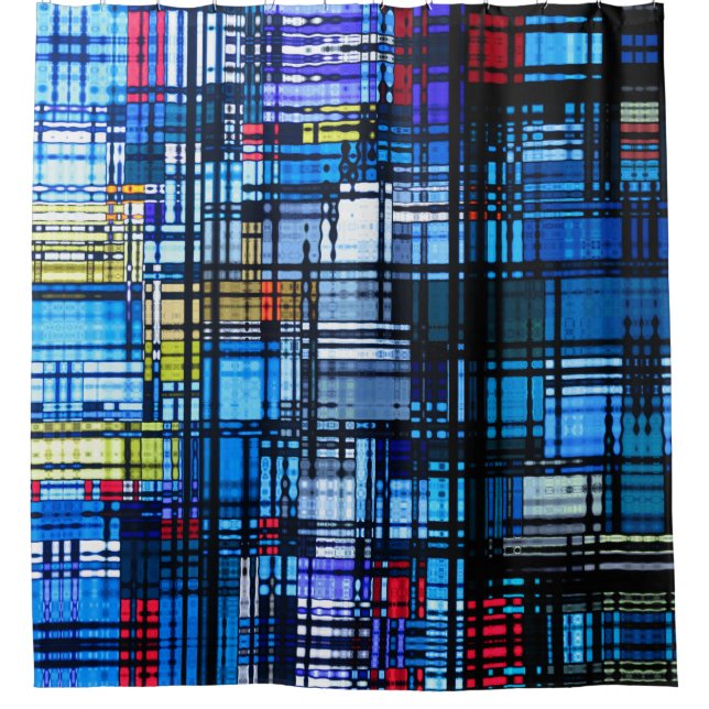 Modernes blaues Mittelalter Modernes Abstrakt Duschvorhang (Vorderseite)
