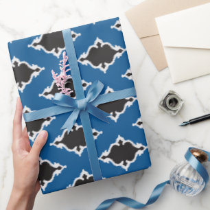 Modernes blaues Schwarzes ikat Stammes- Geschenkpapier