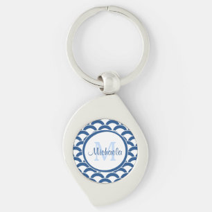 Modernes Blaues und Weiß bogt Monogramm und Namen Schlüsselanhänger