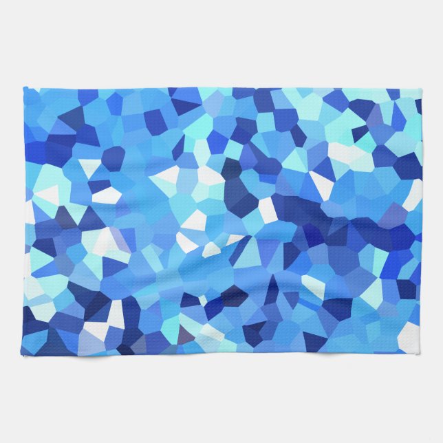 Modernes blaues und weißes Buntglas-Ozean-Mosaik Geschirrtuch (Horizontal)