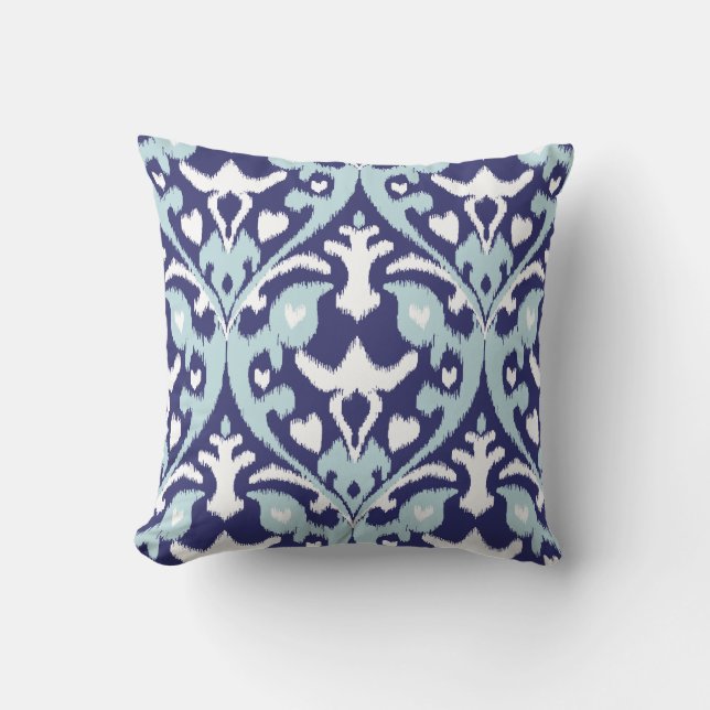 Modernes blaues und weißes girly ikat Stammes- Kissen (Vorderseite)