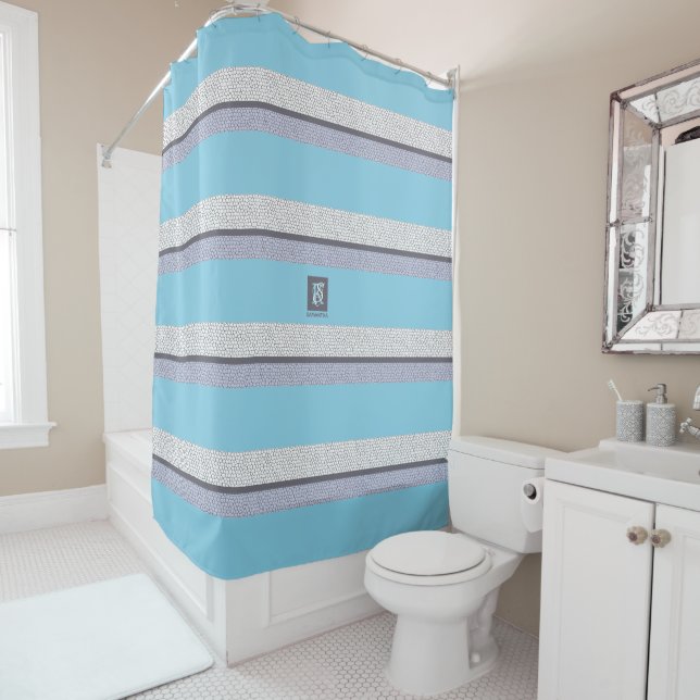 Modernes, blaues, weißes Mosaik Mit Monogramm Duschvorhang (Beispiel)