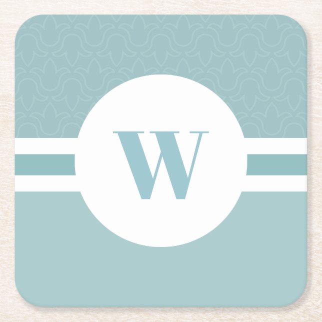 Modernes, bläuliches Monogramm Rechteckiger Pappuntersetzer (Vorderseite)