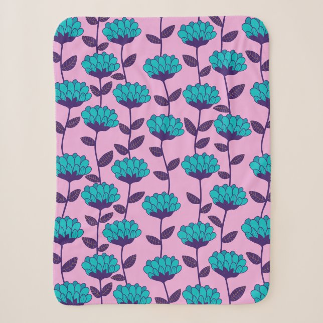 Modernes Blaupink-Blume-Muster Sherpadecke (Vorderseite)