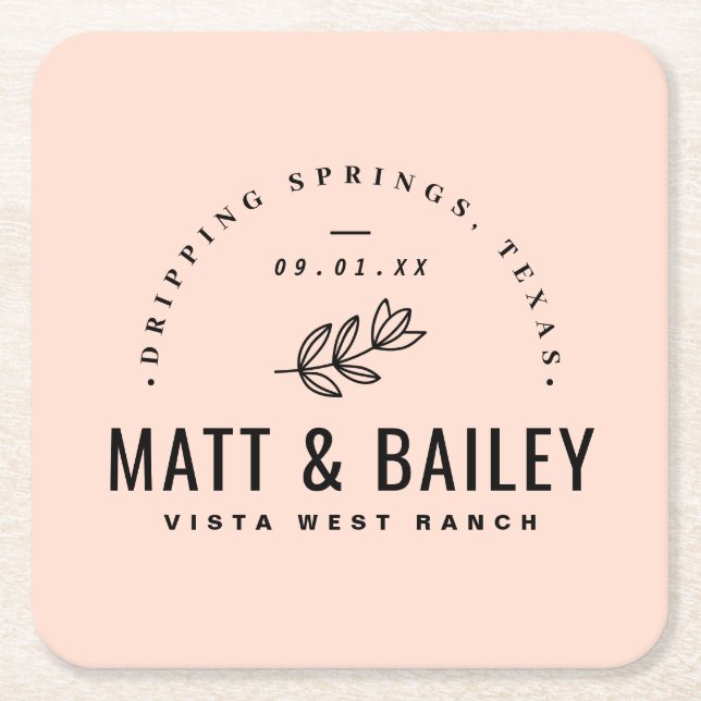 Modernes Bloom Wedding Monogram | Blüte Rechteckiger Pappuntersetzer (Vorderseite)