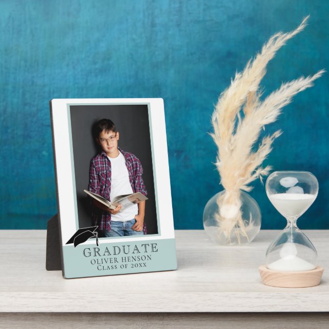 Modernes Blue Abschluss Graduate Foto Fotoplatte (Seite)