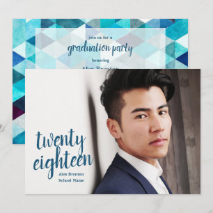 Modernes Blue Abstrakt Graduate Foto Einladungen
