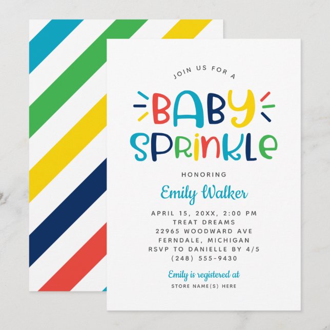Modernes Blue Baby Sprinkle für die Kinderdusche Einladung (Vorne/Hinten)