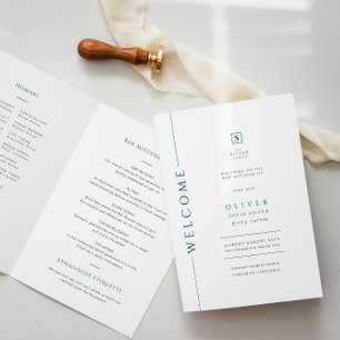 Modernes Blue Bar Mitzvah Folded Program Booklet Programm
