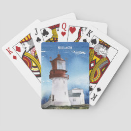 Modernes Blue Beach Ocean Lighthouse Mit Monogramm Spielkarten