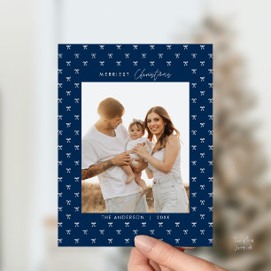 Modernes Blue Bow Pattern Familienjubiläum Foto We Postkarte