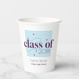 Modernes Blue Burgundy Graduation Cap Muster Pappbecher