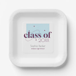 Modernes Blue Burgundy Graduation Cap Muster Pappteller