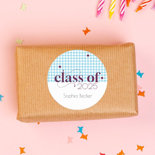 Modernes Blue Burgundy Graduation Cap Muster Runder Aufkleber (Von Creator hochgeladen)