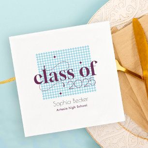 Modernes Blue Burgundy Graduation Cap Muster Serviette