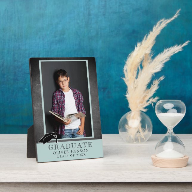 Modernes Blue Chalkboard Abschluss Graduate Foto Fotoplatte (Seite)