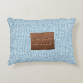 Modernes Blue Denim Jeans Textur Leather Patch Dekokissen