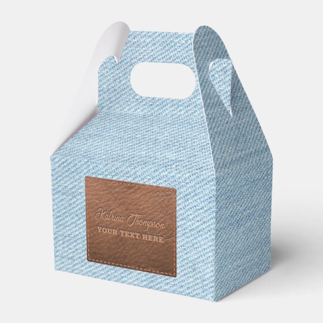 Modernes Blue Denim Jeans Textur Leather Patch Geschenkschachtel (Vorderseite)