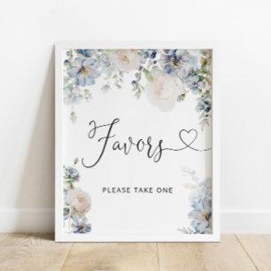 Modernes Blue Floral Favorit Baby Shower Poster