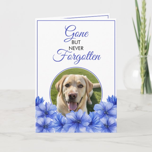 Modernes Blue Floral Pet Loss Foto Beileid Karte (Vorderseite)