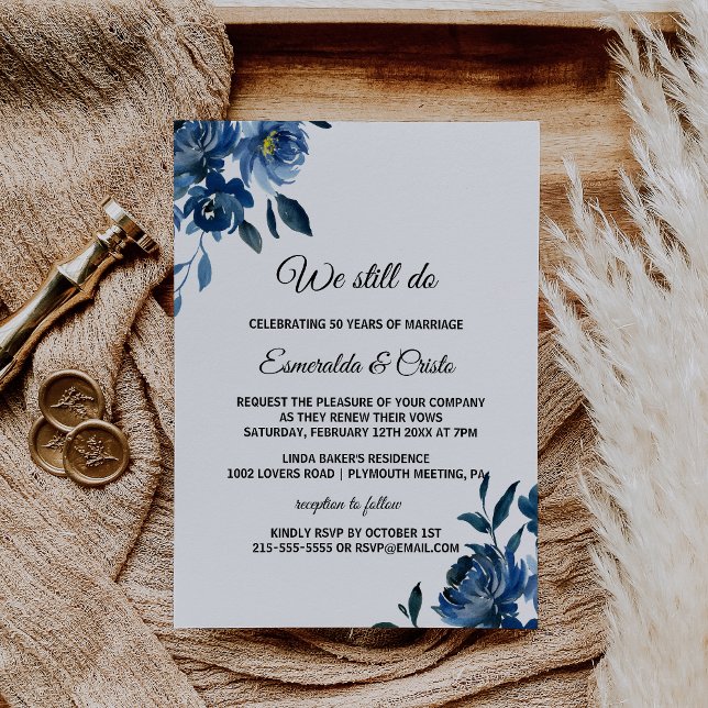 Modernes Blue Floral Vow Renewal Einladung (Von Creator hochgeladen)