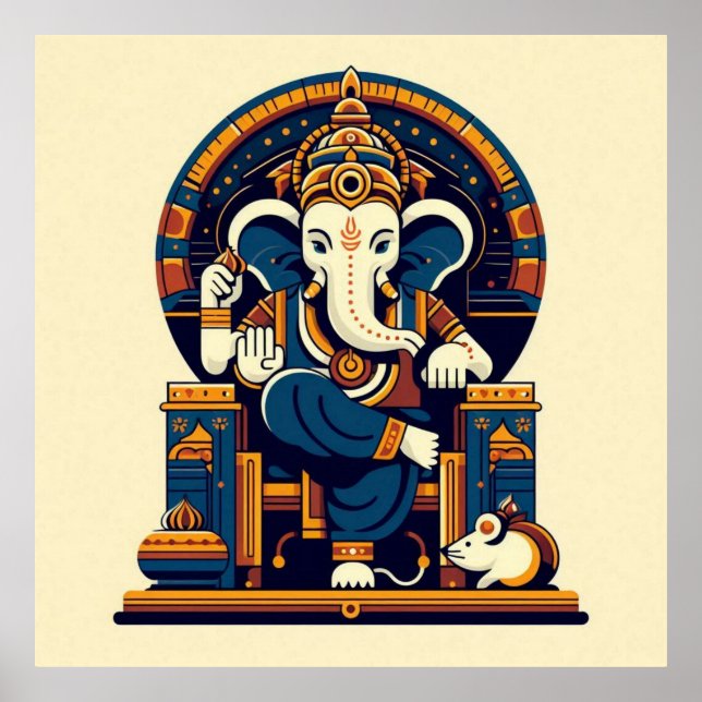 Modernes Blue Ganesha Vector Illustration Deity Ar Poster (Vorne)