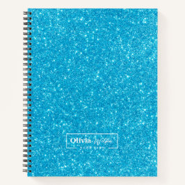 Modernes Blue Glitzer Individuelle Name Notebook Notizbuch