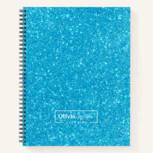 Modernes Blue Glitzer Individuelle Name Notebook Notizbuch