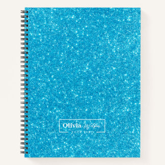 Modernes Blue Glitzer Individuelle Name Notebook Notizbuch