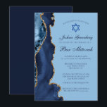 Modernes Blue Gold Agate Bar Mitzvah Party Einladung<br><div class="desc">Moderne Marineblau und Goldmedaille schmücken die Seite dieser modernen Bar Mitzvah Zeremonie und Party Einladung. Der Name Ihres Sohnes ist in einem schönen formalen Drehbuch unter dem Stern von David geschrieben. Ideal für eine schicke,  stilvolle jüdische Familie,  die ihren Jungen feiert,  der zur Tora gerufen wird.</div>