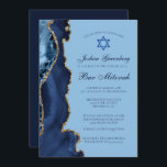 Modernes Blue Gold Agate Bar Mitzvah Party Einladung<br><div class="desc">Moderne Marineblau und Goldmedaille schmücken die Seite dieser modernen Bar Mitzvah Zeremonie und Party Einladung. Der Name Ihres Sohnes ist in einem schönen formalen Drehbuch unter dem Stern von David geschrieben. Ideal für eine schicke,  stilvolle jüdische Familie,  die ihren Jungen feiert,  der zur Tora gerufen wird.</div>