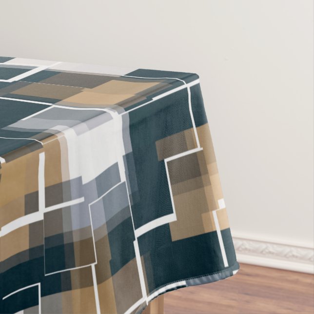 Modernes Blue Gold Brown Schwarz-weiß Kariert Tischdecke (Beispiel)