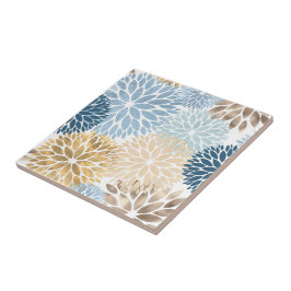 Modernes Blue Gold Dahlia Floral Fliese