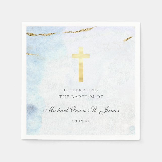 Modernes Blue-Gold-Signature Taufe Christening Serviette (Vorderseite)